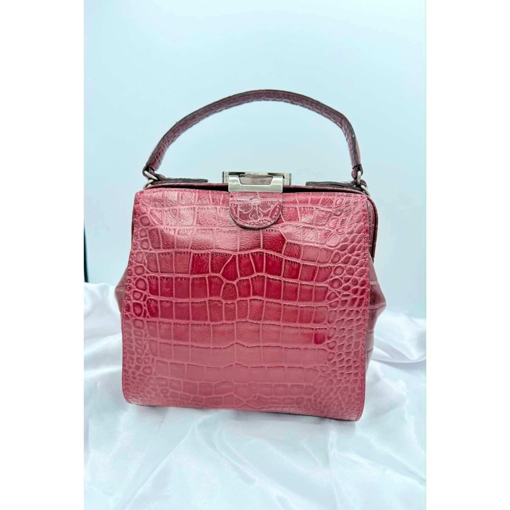 NWT Patricia Nash Nela Frame Satchel Oxblood Red Croc Embossed Leather 10th Ann